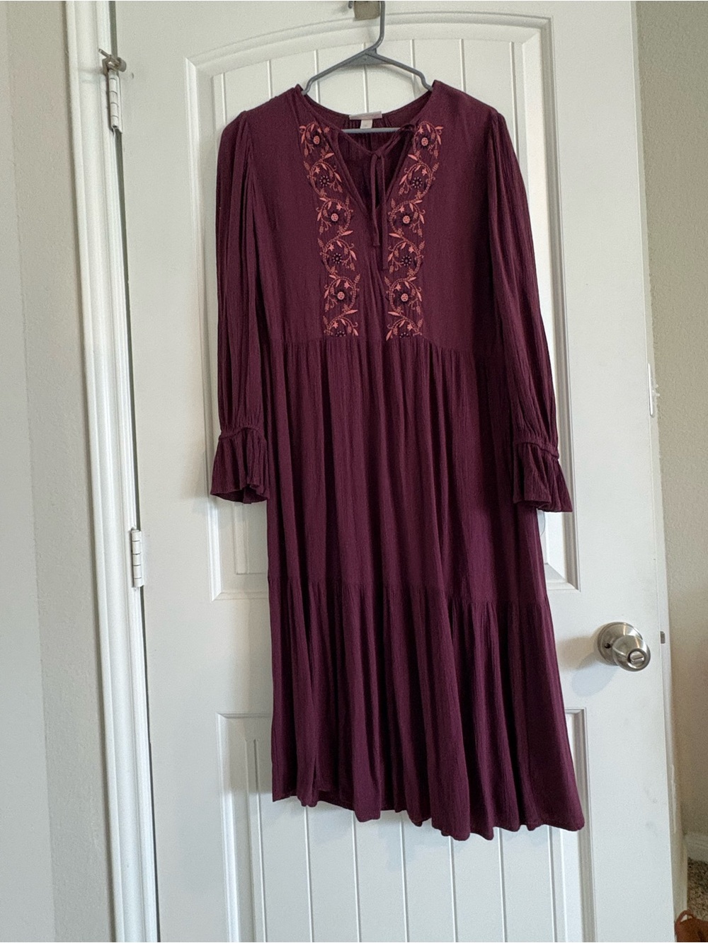 Knox Rose Burgundy Long Sleeve Embroidered Midi Dress